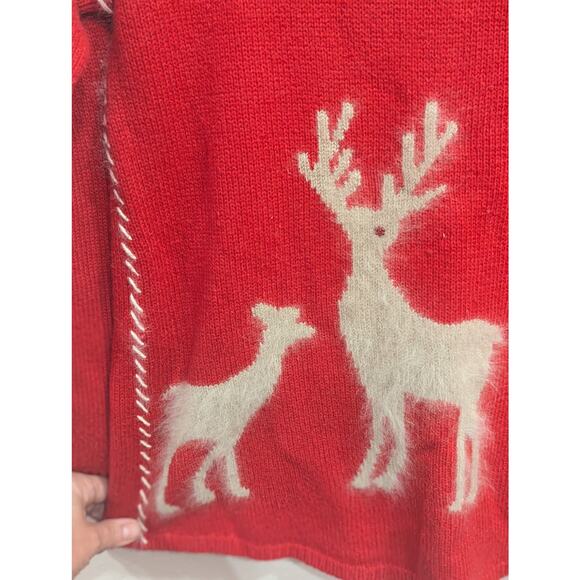 Pretty red rustic style Rudolph the red nosed Reindeer & friend sweater, J Jill - Picture 4 of 9